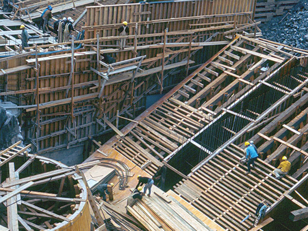 Wooden forms for two draft tubes at the future Kelsey Generating Station.